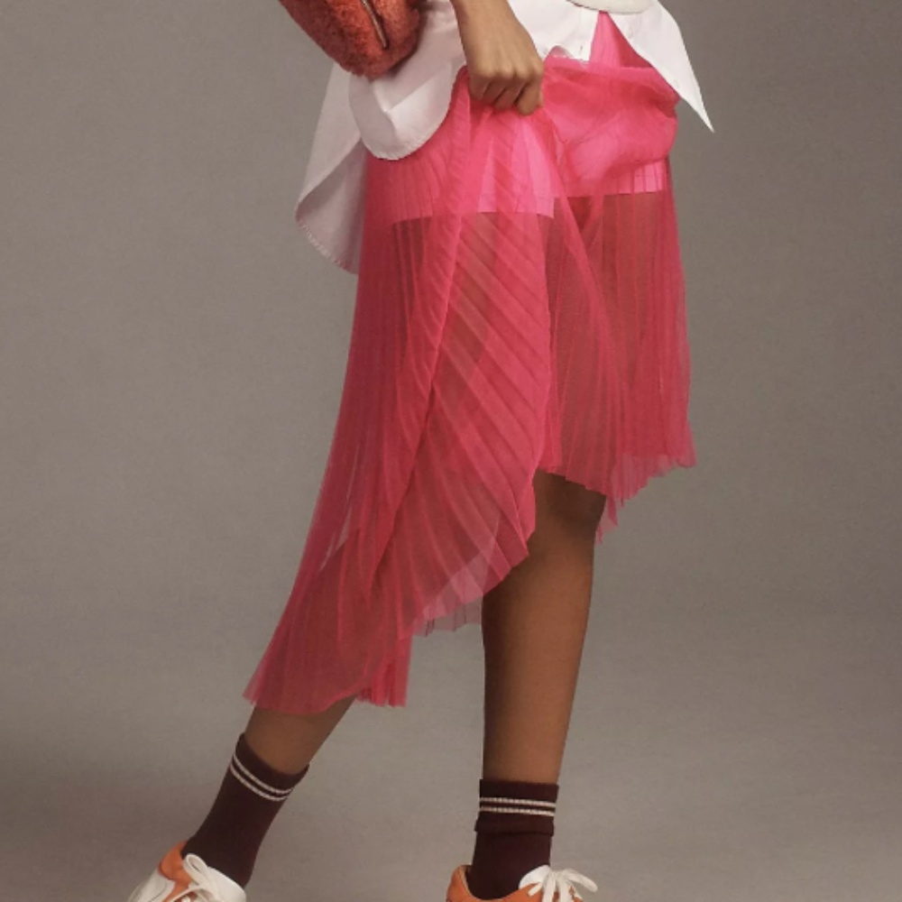 By Anthropologie Sunburst Pleated Sheer Midi Skirt